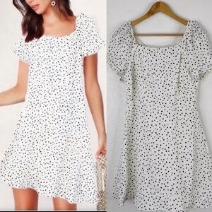 LOFT Women’s Midi Dress Size 2 White & Black Polka Dot Linen Cottagecore